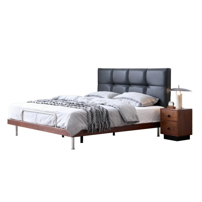 实木床超薄床巧克力包豪斯高脚床双人床主卧床卧室床婚床皮艺软包床 1.5*2.0米 全拆驼绒独立袋床垫【2面可睡3睡感】