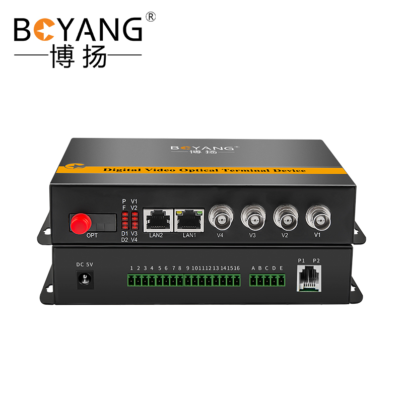 博扬 综合业务光端机 2路双向视频+2路双向音频 音视频光纤收发器 单模单纤20km 1对 BY-2Vv2Aa-20km