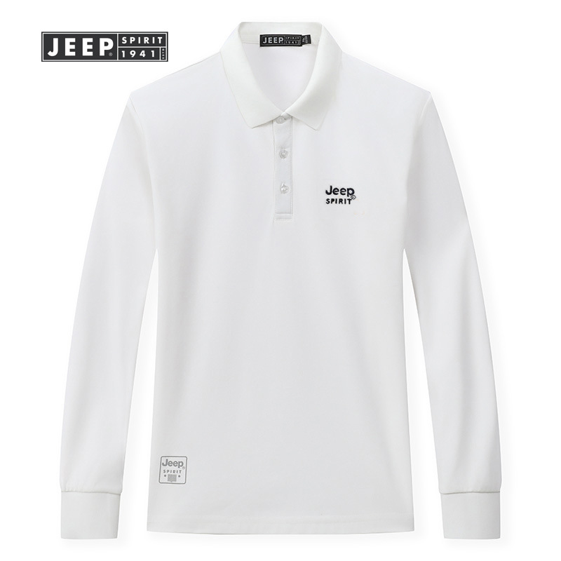 JEEP SPIRIT2024春秋男士长袖翻领纯色T恤宽松休闲加厚保暖Polo衫 白色 XL