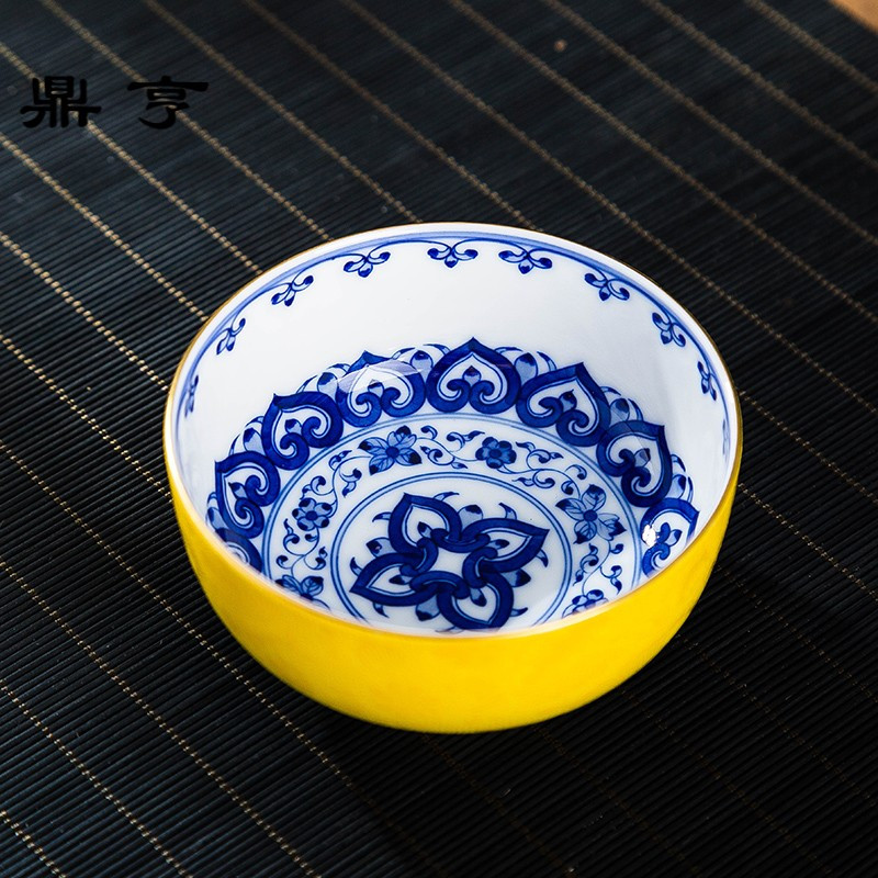 鼎亨景德镇纯手工茶碗手绘品茗杯扒花主人杯青花个人杯对杯茶具陶