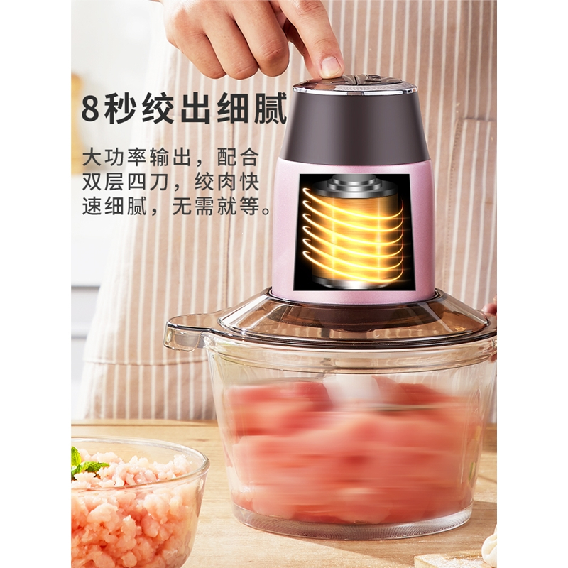 绞肉机家用电动不锈钢多功能搅拌料理机辣椒打馅碎菜搅蒜泥器小型_家用巨划算双档调速加厚玻璃杯1套刀