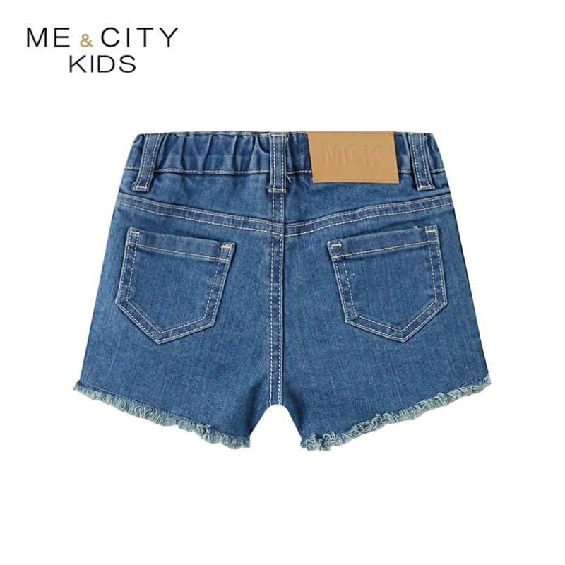[1件5折价:62.5]米喜迪mecity童装夏新款女童侧缝织带舒适休闲牛仔短裤