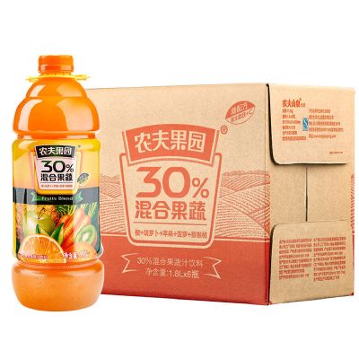 农夫山泉30%果园1.8L胡橙6瓶 3月农夫果园混合果蔬汁1.8L*6瓶/箱30%菠芒胡橙番莓菠萝芒果大瓶