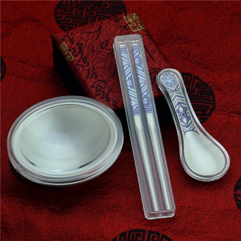 满月礼物宝宝银碗套装首饰 银筷子999足银餐具套装银制品送女朋友七夕情人节礼物