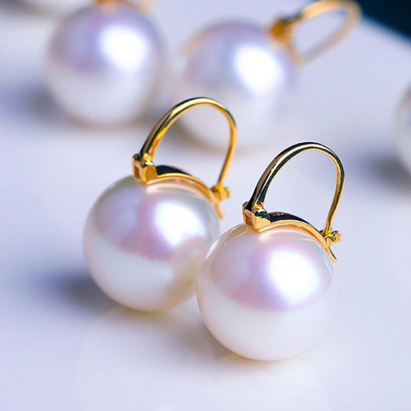 天然澳白珍珠14mm送证书大颗天然海水珍珠耳环董卿同款南洋澳白浓金色