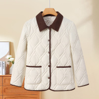 新款妈妈中老年冬装外套女洋气大码中年装翻领女宽松加棉棉服冬装 4XL（建议130-150斤） 白色棉衣