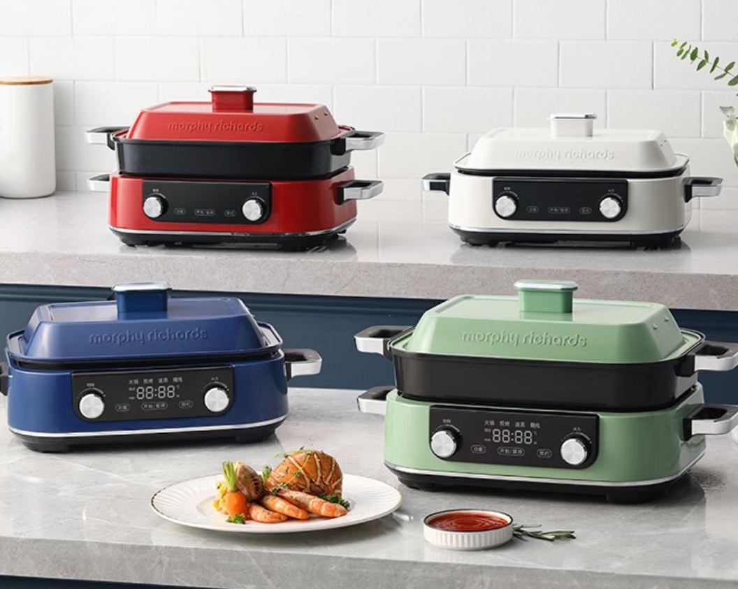 摩飞电器(Morphyrichards)二代升级多功能锅料理锅鸳鸯火锅5升定时预约烤肉涮一体蒸煮炒煎多用途电火锅