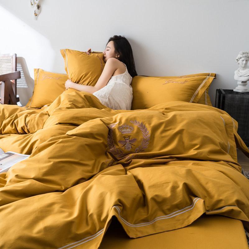 美帮汇款四件套女全棉全棉北欧风床单被套床上用品单人被子三件套 梵梦-姜黄 1.8m床单款【适合200×230cm被套】四件套