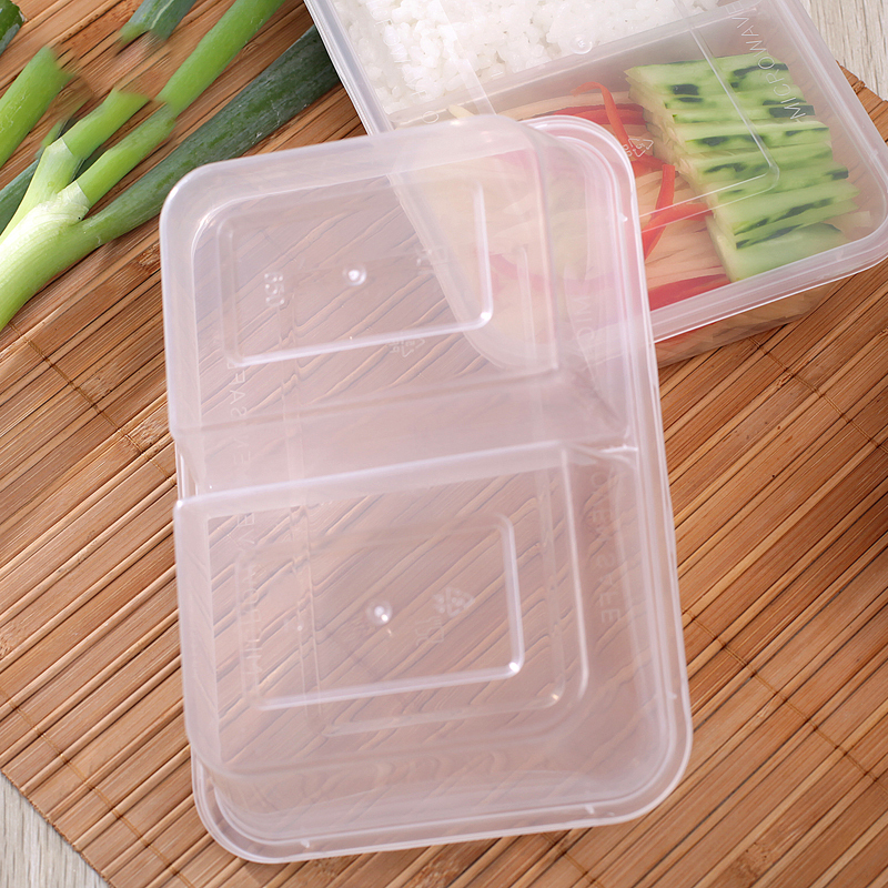 國産 长方形 双格五五开 一次性透明带盖餐盒 650ML (单位:个)
