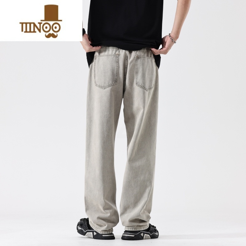 YANXU2023新式牛仔裤男复古宽松直筒阔腿垂感浅色ins风休闲风闲X潮高清大图