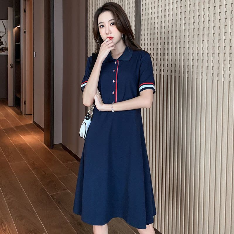真维斯polo裙连衣裙女夏季2022新款法式学院风a字裙子收腰中长裙图片