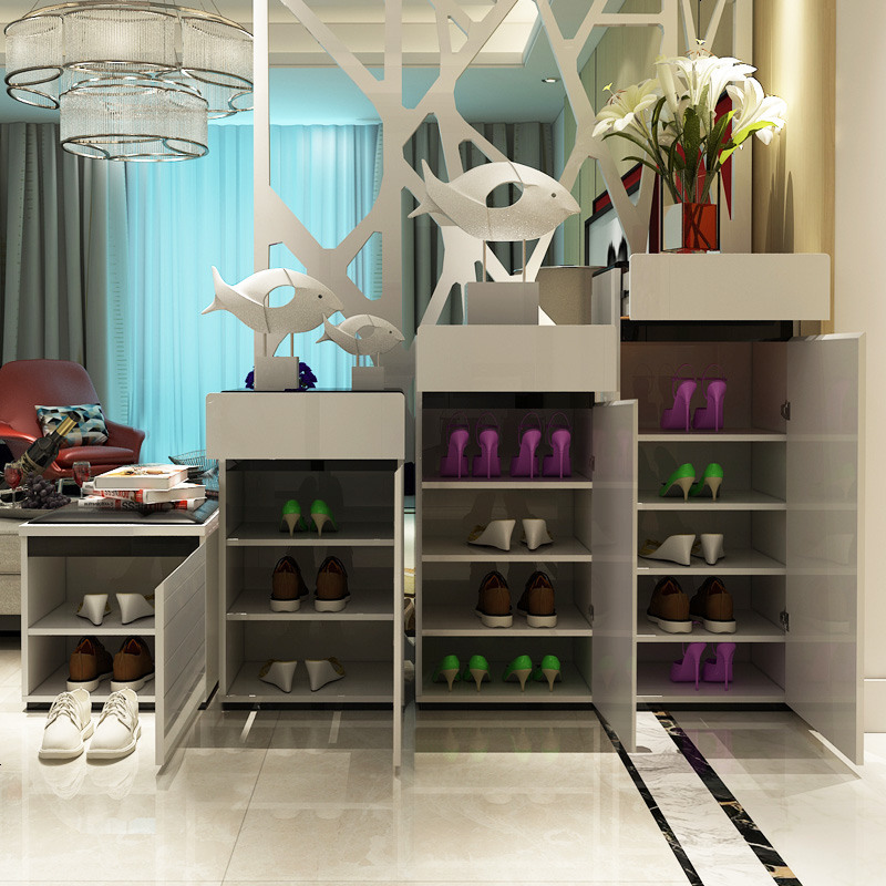 进客厅玄关超薄鞋柜现代简约白烤漆厅储物柜组合柜隔断柜