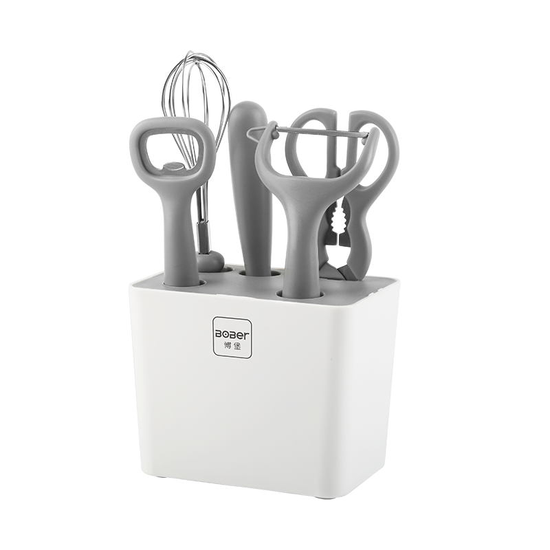 博堡(BOBER) 厨宝工具六件套BDY-CB618B(水果刀+打蛋器+削皮器+ 厨房剪+开瓶器+刀座)