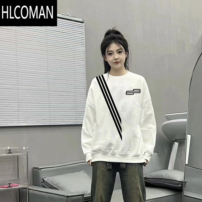 HLCOMAN快手网红加绒加厚t恤长袖潮牌新款斜肩三杠条纹卫衣男潮流痞帅男