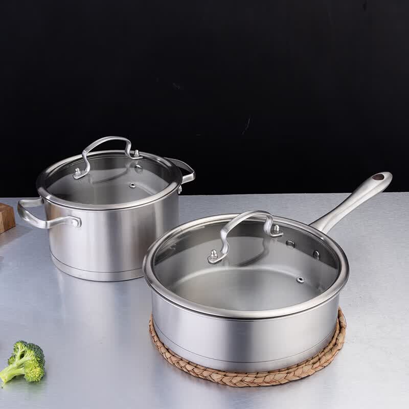易铂泰尔斯两件套24cm汤锅+24cm煎锅 YP-8006 430食品级不锈钢锅具两件套 ||