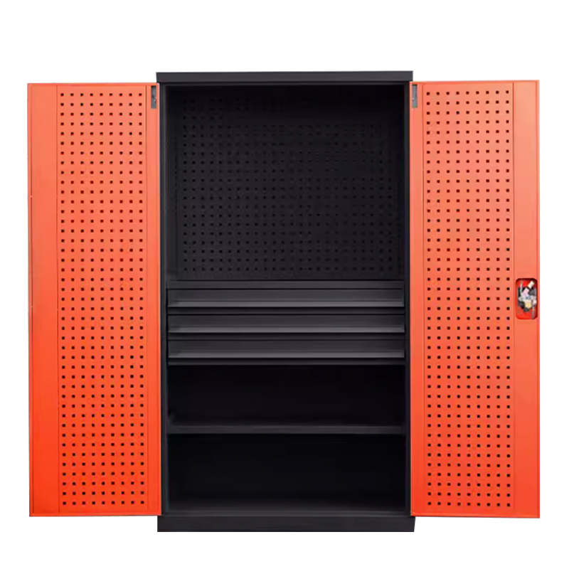 DXBG重型工具柜车间用加厚物件工具储物柜工厂铁皮柜汽修厂零件收纳柜橘色三层三抽带挂板高清大图
