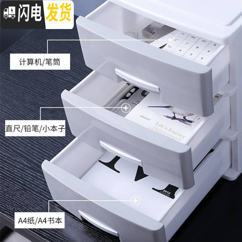 三维工匠办公桌面收纳盒简约小抽屉式塑料桌上文件杂物储物箱化妆品收纳柜高清大图