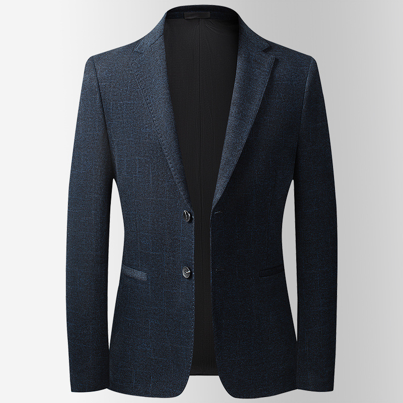 秋冬新款针织弹力西装中青年男士西装男修身毛料休闲西服