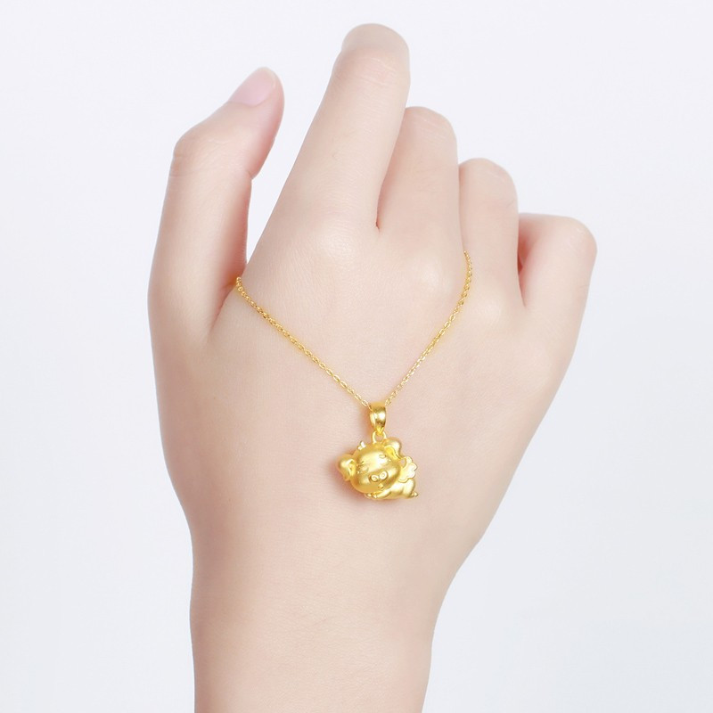 翠绿 黄金吊坠 足金999猪年生肖3D硬金天使猪吊坠 金重约1.6-1.7克 A08000041296