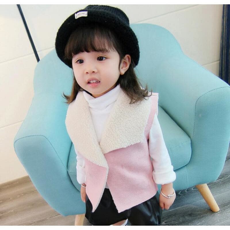 迪鲁奥(DILUAO)女童外套棉衣 女童马甲秋冬款 女童外套冬 宝宝加绒坎肩羊羔毛儿童棉马夹b840-13 粉色图片