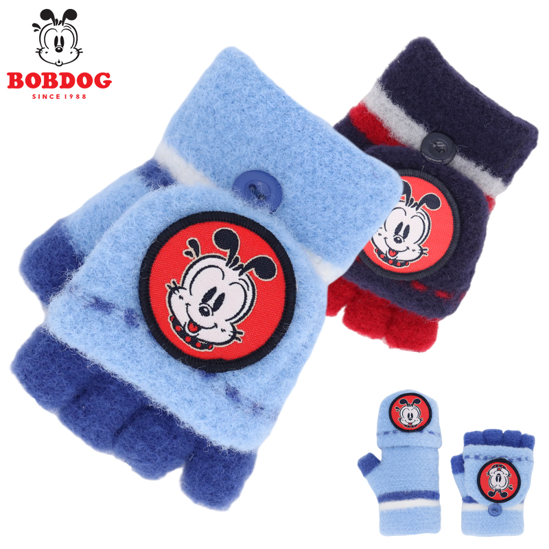 巴布豆配饰儿童手套男童加厚女童冬季保暖毛线半指翻盖男孩小孩宝宝女孩高清大图