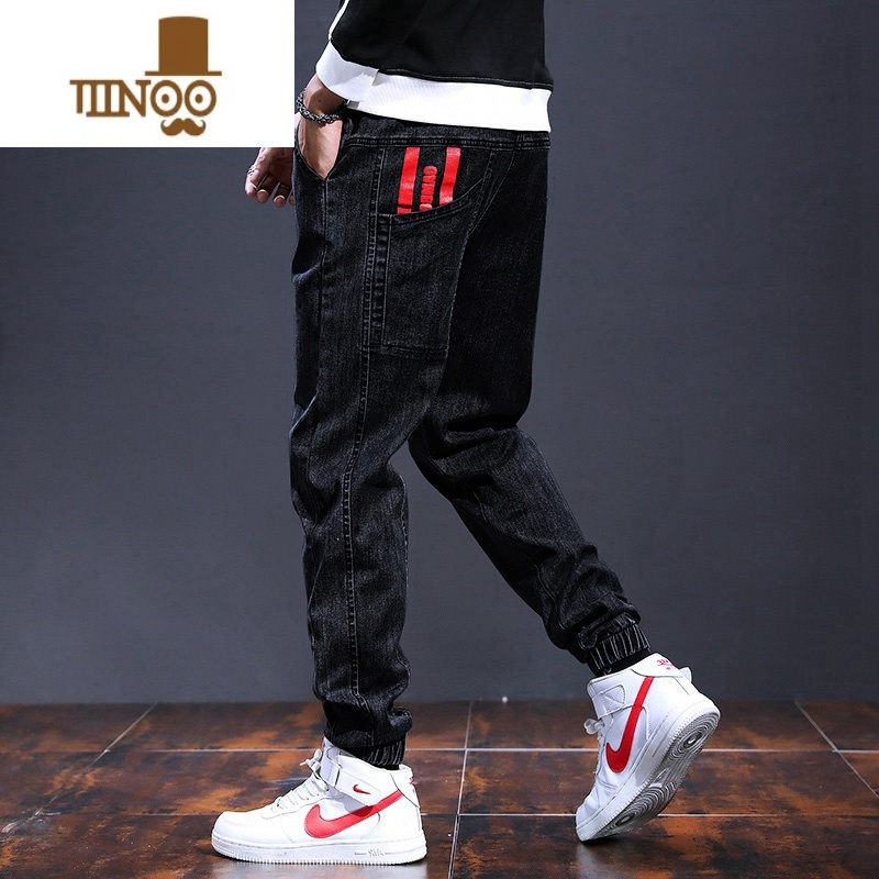 YANXU弹力胖子夏季大码牛仔裤男士夏天薄款宽松加肥加大束脚工装男裤子高清大图