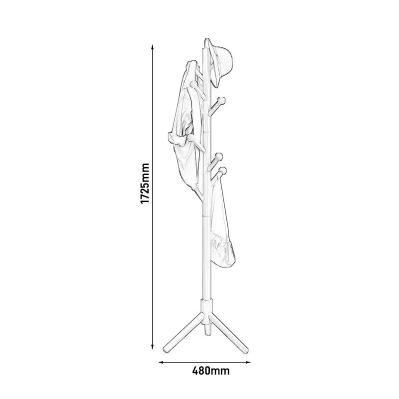 臻远ZY-YMJ-14落地衣帽架家用卧式挂衣架胡桃色三角圆头