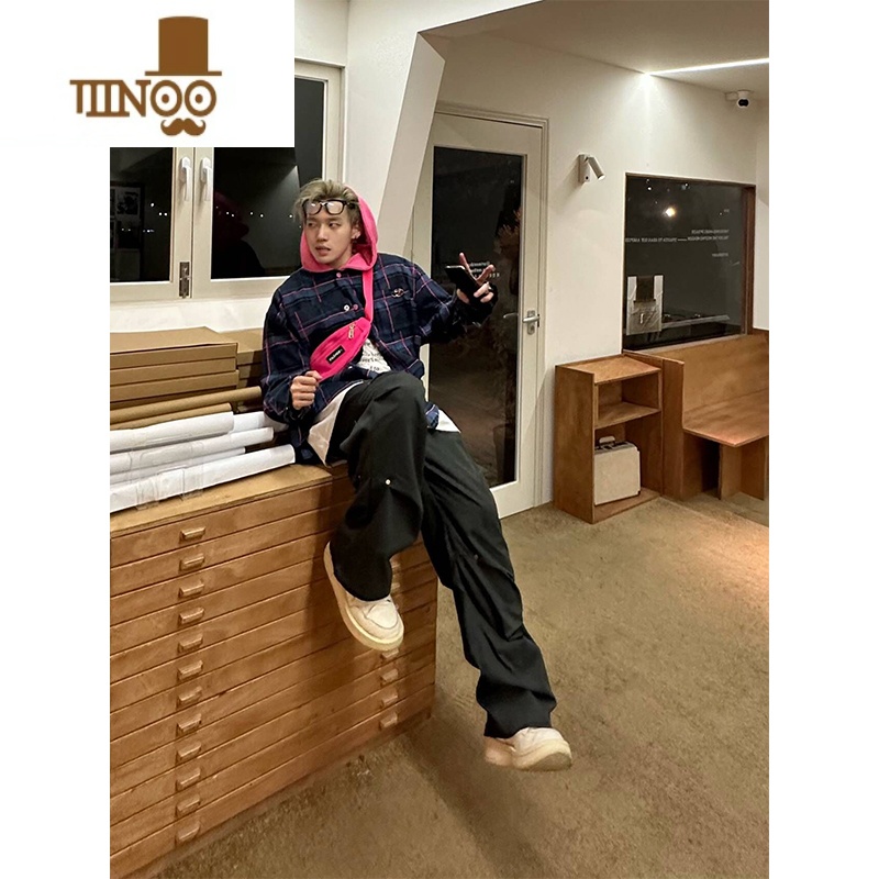 YANXUNECOYEP 2023美式高街设计感休闲裤男女宽松潮流百搭直筒ins长筒高清大图