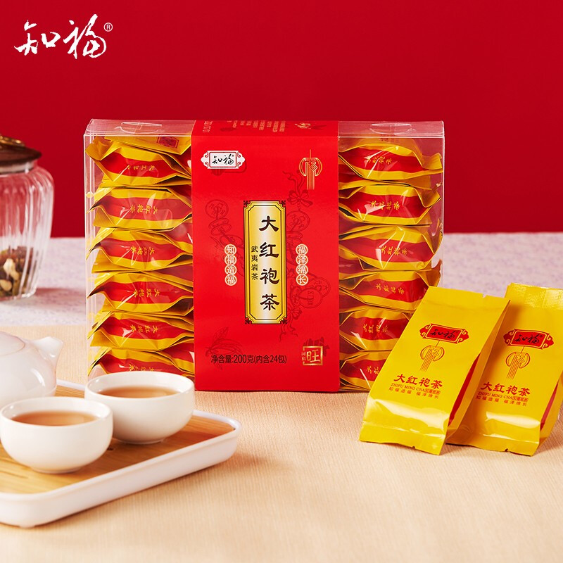 知福 茶叶武夷大红袍茶叶乌龙茶岩茶浓香型透明盒200g