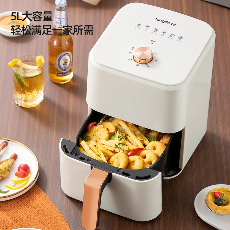 龙的(longde) 空气炸锅 家用旋钮操作多功能5L大容量烤箱薯条机 自主定时调节无油烟电炸锅 LD-KL5068高清大图