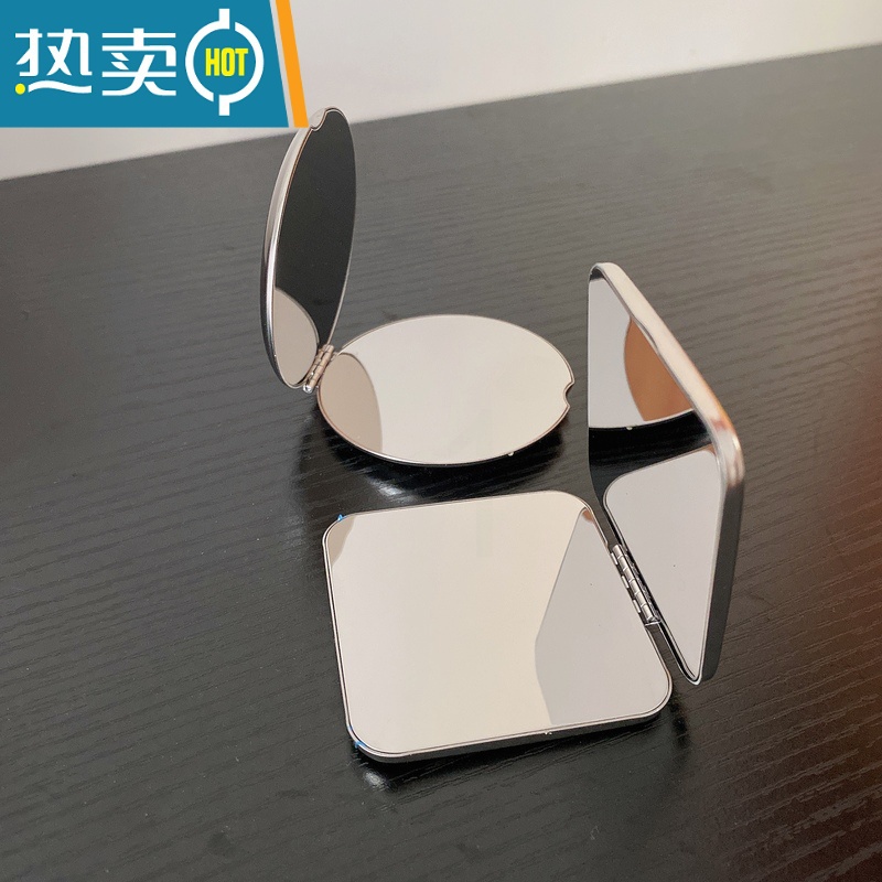 敬平全不锈钢女随身化妆镜补妆镜超薄便携双面镜高清折叠镜子金属小号便携式用镜 圆形+方形高清大图