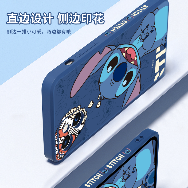优加迪士尼苹果13手机壳液态硅胶iPhone13/12/14Promax史迪奇卡通软壳14plus镜头全包超薄防摔女款男