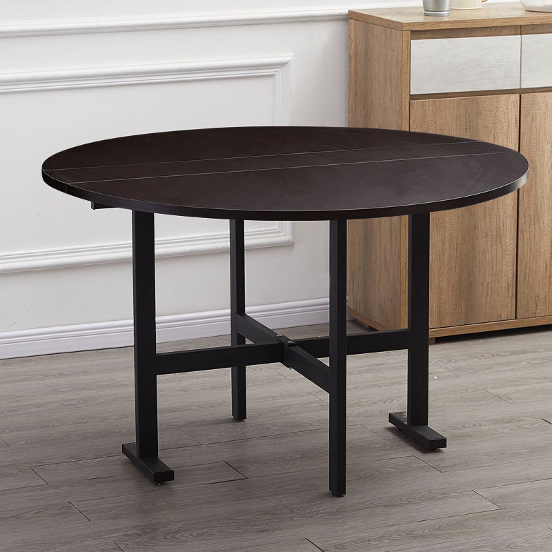 家用大圆桌折叠餐桌可折叠饭桌简易酒店圆形桌三折大桌定制 黑胡桃色