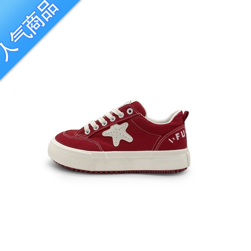 SUNTEK凡大叔红色星星帆布鞋女厚底复古港风休闲小众街拍超火chic板鞋子高清大图