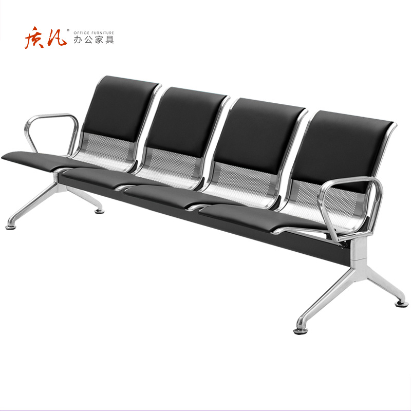 质凡排椅机场椅公共候车椅银行等候椅医院候诊椅输液椅车站长椅 黑色不锈钢四人位
