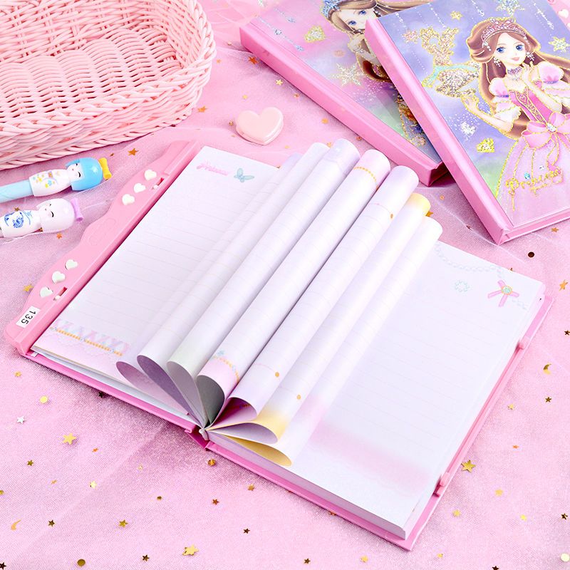 小学生密码本带锁的笔记本女儿童可爱卡通少女心公主密码锁日记本