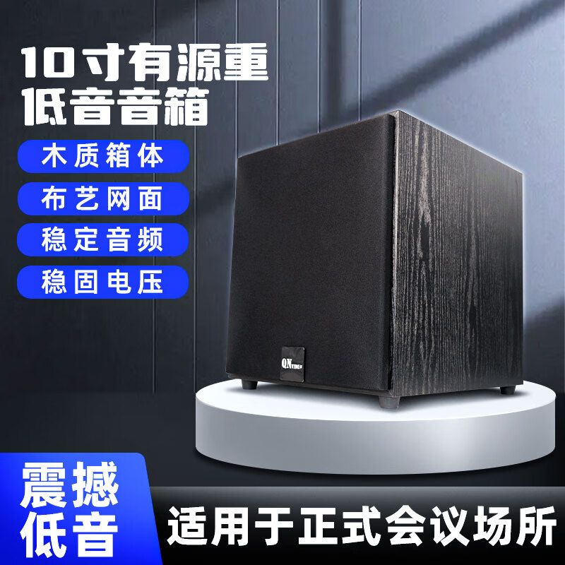 QNOA 启诺QN-EKL08 10寸有源重低音音箱 家庭影院会议低音炮 黑色 台