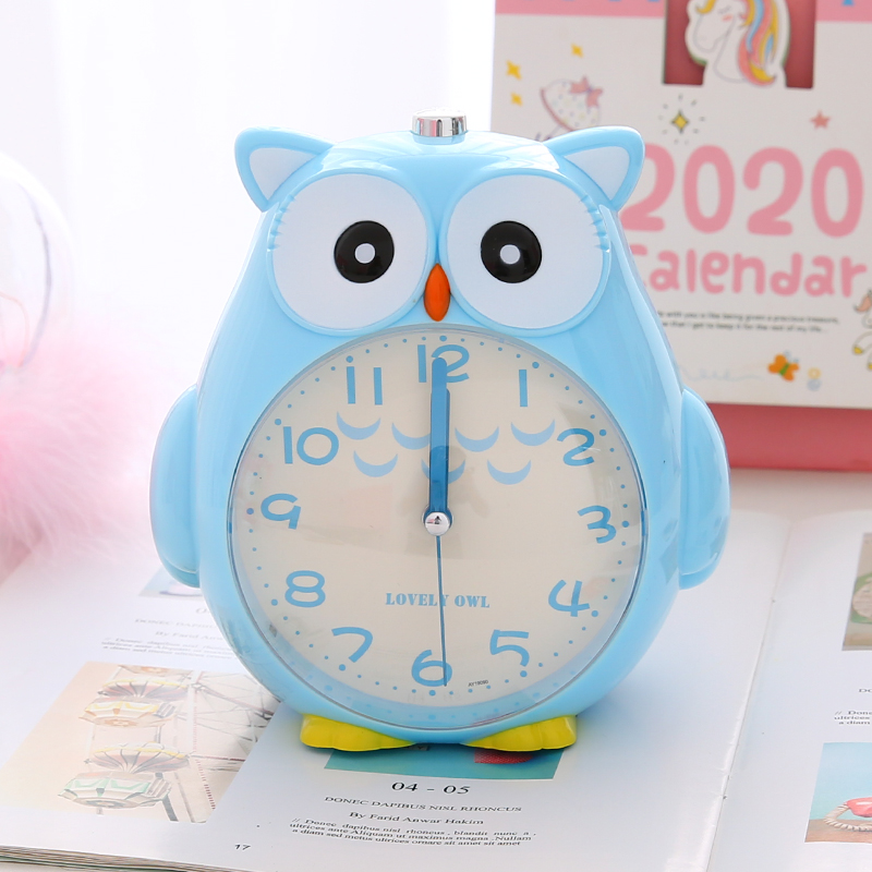 蓝色猫头鹰 语音闹铃送电池 创意儿童闹钟卡通会说话学生用女可爱卧室