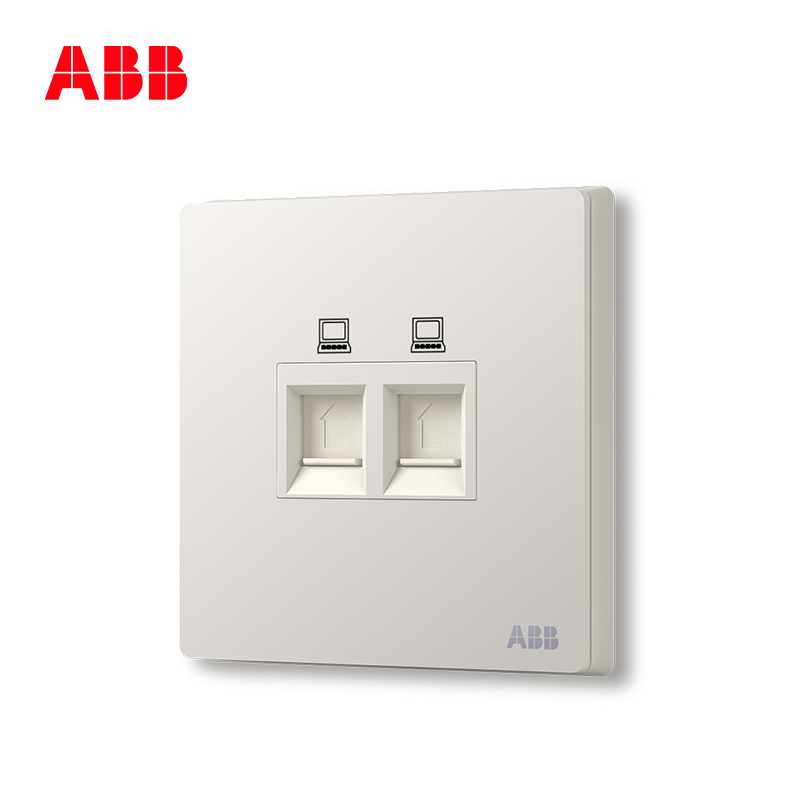 ABB开关插座无框轩致雅典白墙壁86型插座面板双电脑插座AF332