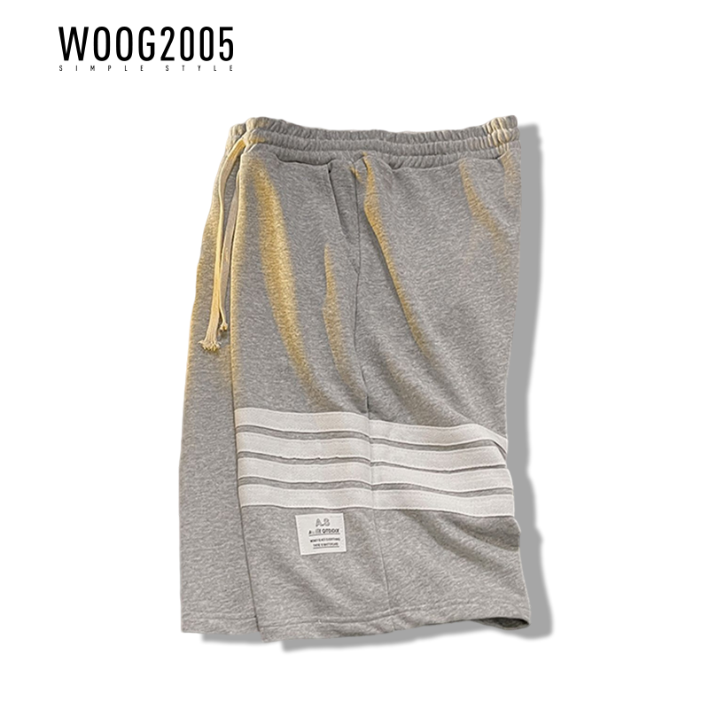 WOOG2005运动短裤男夏季港风潮流宽松直筒中裤韩版休闲条纹五分裤