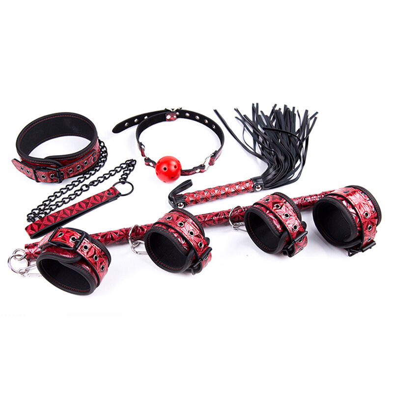 桃色缘 惩戒刑罚刺激教具六件套装钢管手脚铐sp鞭子项圈口塞 sm情趣