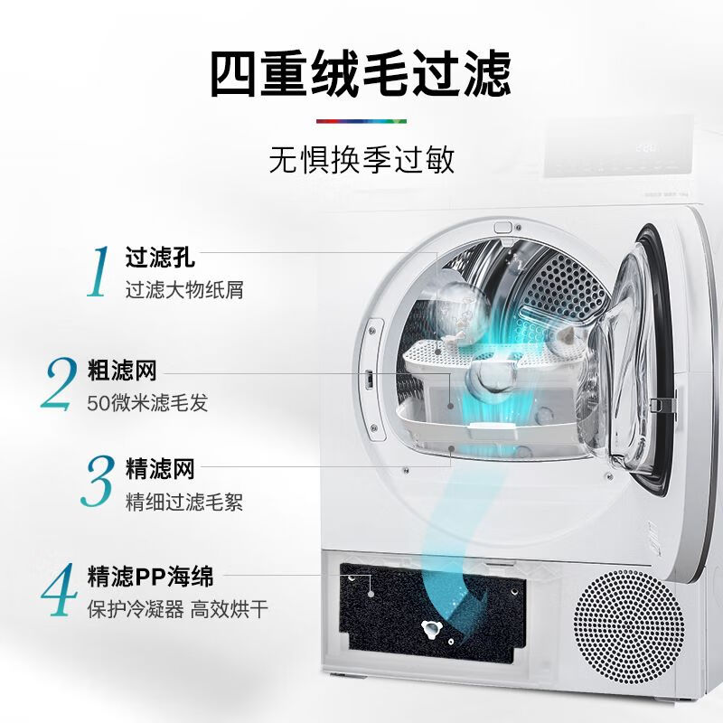 博世WQA2520A2W 4系10kg滚筒热泵烘干机干衣机 除菌除螨 祛病毒 四重绒毛过滤 冲锋衣烘[果然白]高清大图