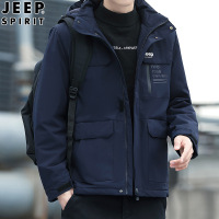 JEEPSPIRIT棉衣男冬季加绒加棉加厚棉服保暖可脱卸帽中老年男装_530 M 黑蓝