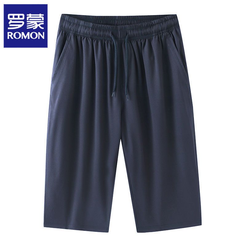 罗蒙短裤男夏季薄款松紧直筒宽松阔腿男士休闲冰丝速干运动七分裤