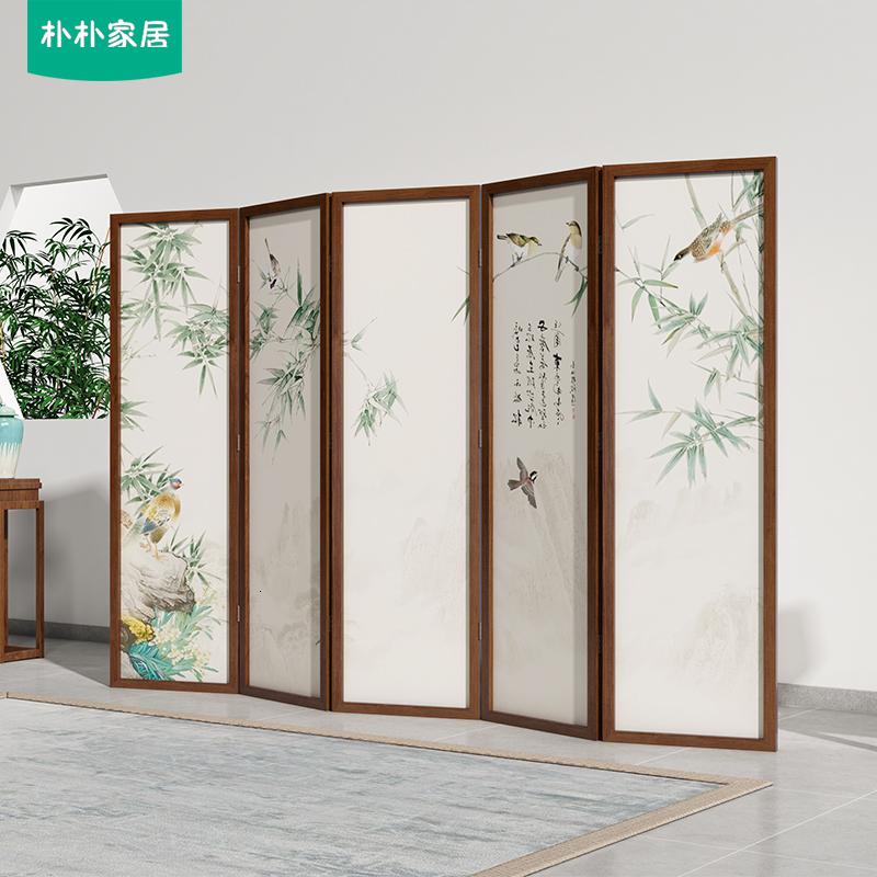 BONJEAN新中式屏风隔断客厅卧室酒店办公室简约现代折叠移动实木折屏竹子高清大图