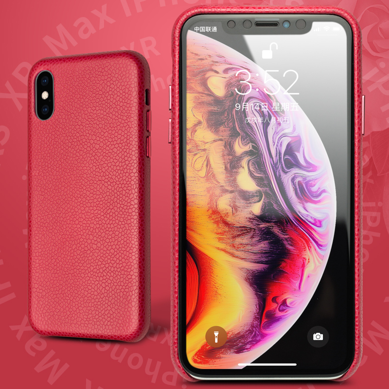HIGE/苹果Xs/Xr手机壳 iphoneXs max保护套真皮加绒超薄全包手机套 适用于苹果Xr 玫红色