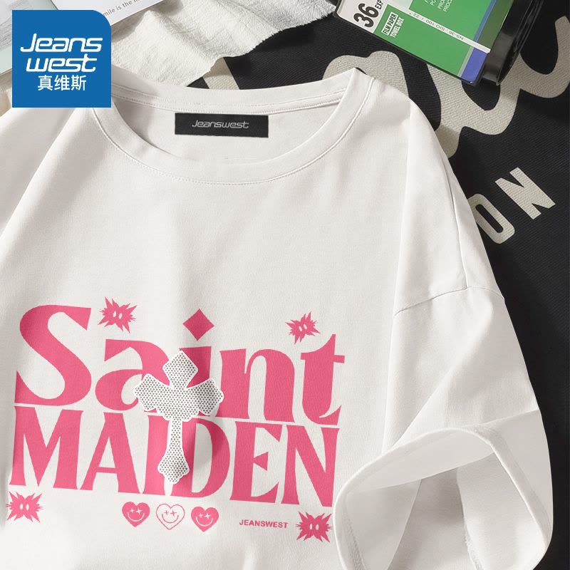 真维斯短袖t恤女潮牌韩版ins风甜辣上衣2022夏季新款宽松纯棉半袖图片