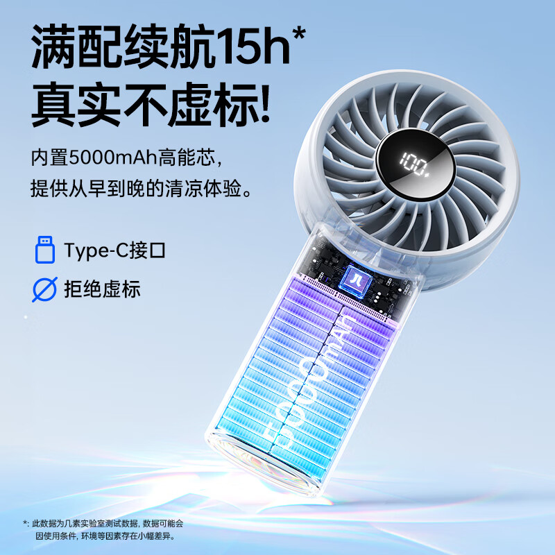 几素 小风扇 手持高速节能迷你便携随身手拿电风扇 3600mAh珊瑚粉高清大图