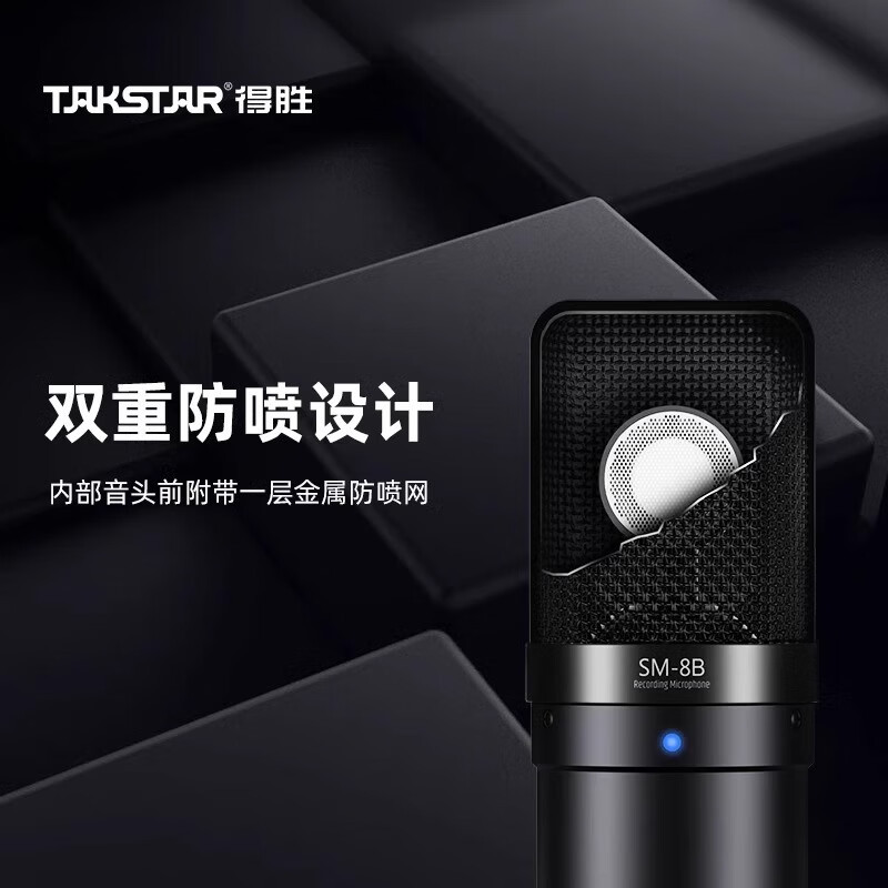 得胜(TAKSTAR)SM-8B电容麦克风话筒电脑录音设备主播手机K歌专用直播笔记本通用幻象电源套餐 SM-8