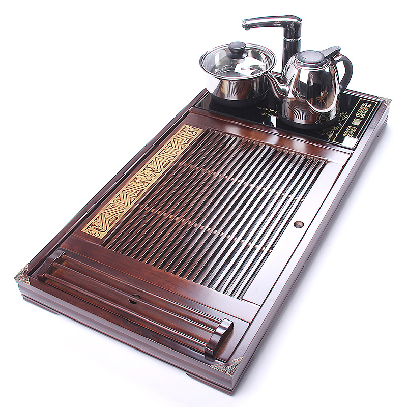 百鸿 茶具套装整套茶具紫砂功夫茶壶实木茶盘 百福图内白19头紫砂茶具电热炉自动加水套装